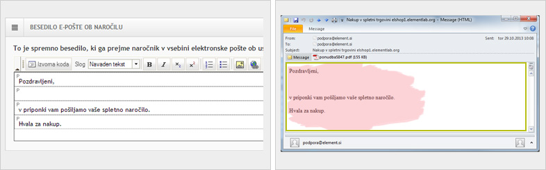 Navodila elShop spletna trgovina - Tekst v mailu ob naročilu