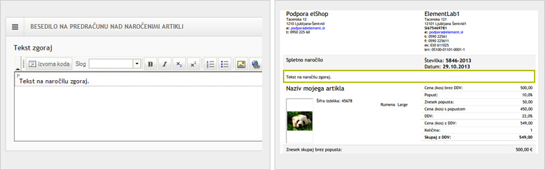 Navodila elShop spletna trgovina - Tekst na naročilu zgoraj